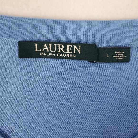 Lauren Ralph Lauren Blue V-Neck High-Low Knit Pullover Sweater Womens Large - Picture 3 of 6